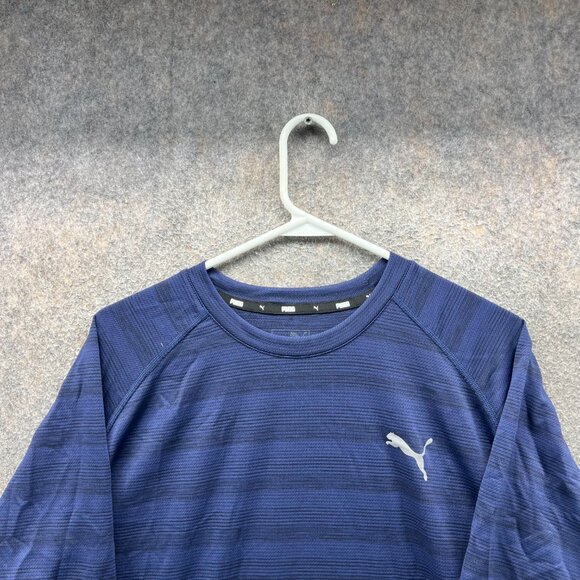 Puma Shirt Mens XL Blue Navy Stripes Athletic Jersey Training Soccer Stretch - Picture 3 of 10